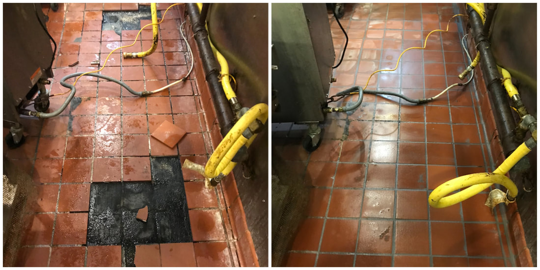 tile repair before and after behind cook line equipment