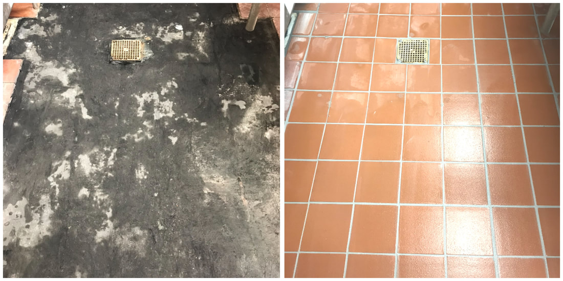 tile repair before and after inside a dish room