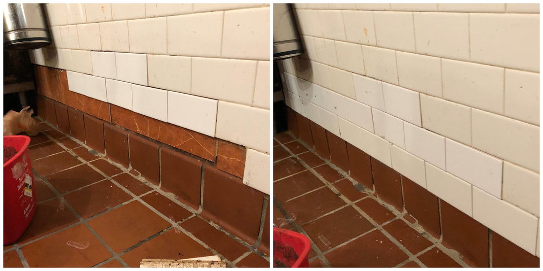 tile repair before and after of wall tile on the cook line