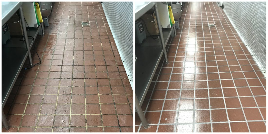 grout before and after of a restaurant prep line